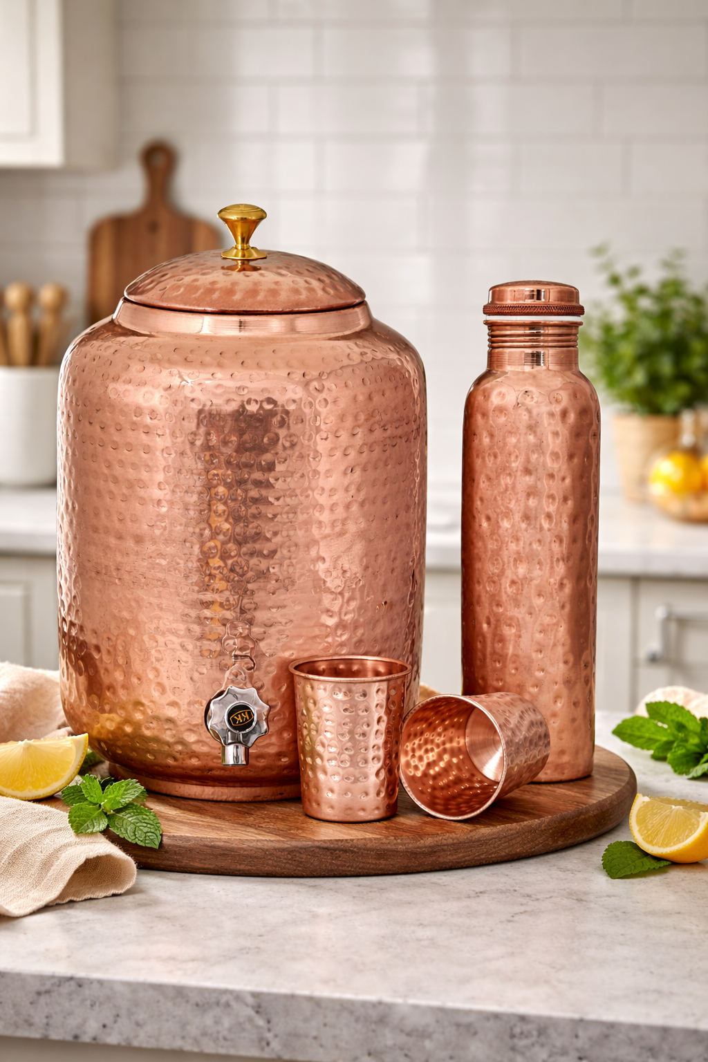Premium Hammered Copper Water Set