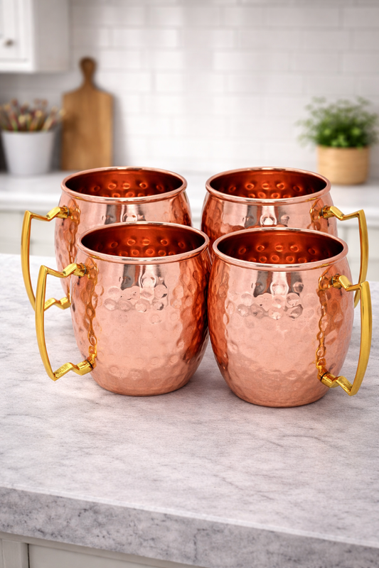 Premium Hammered Copper Mug Set